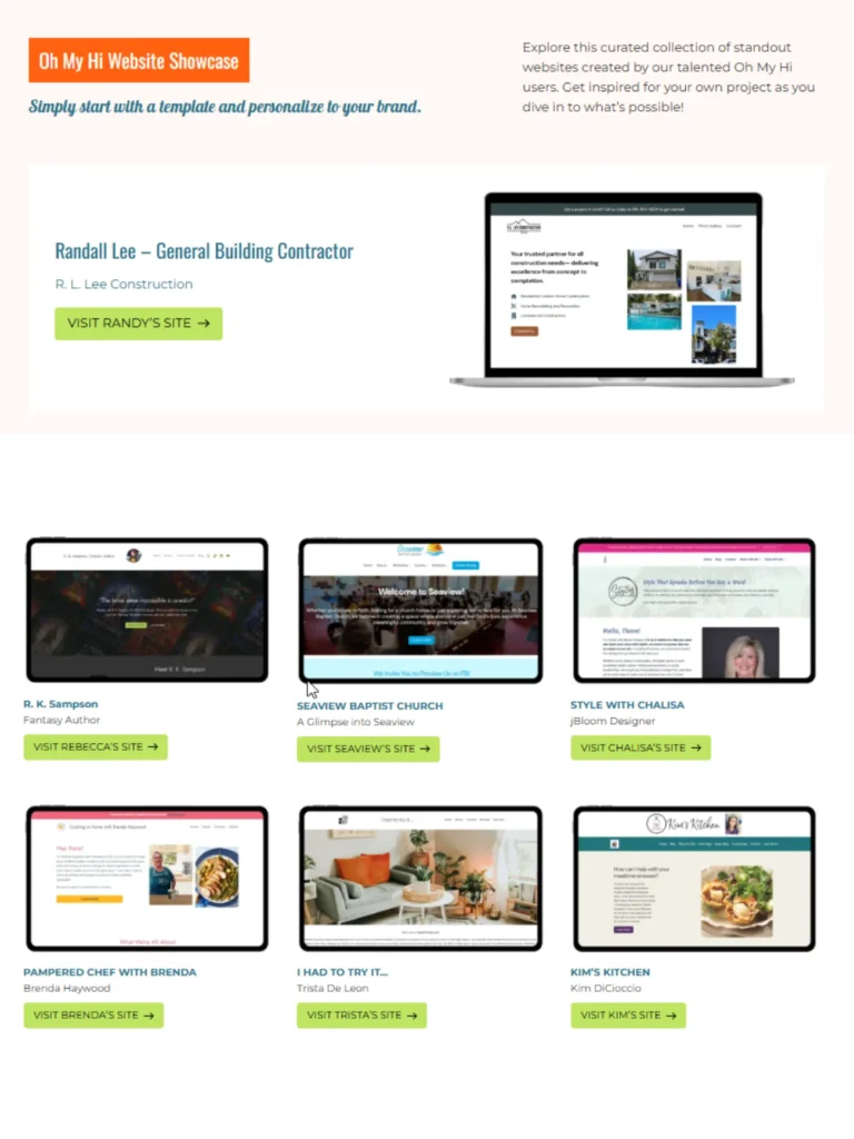 A collage of websites built with Oh My Hi